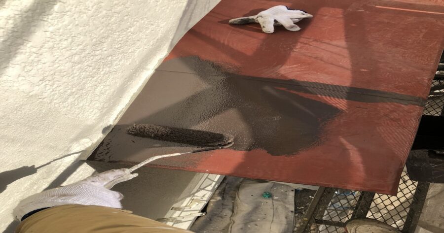 八王子市台町 庇板金上塗り1回目