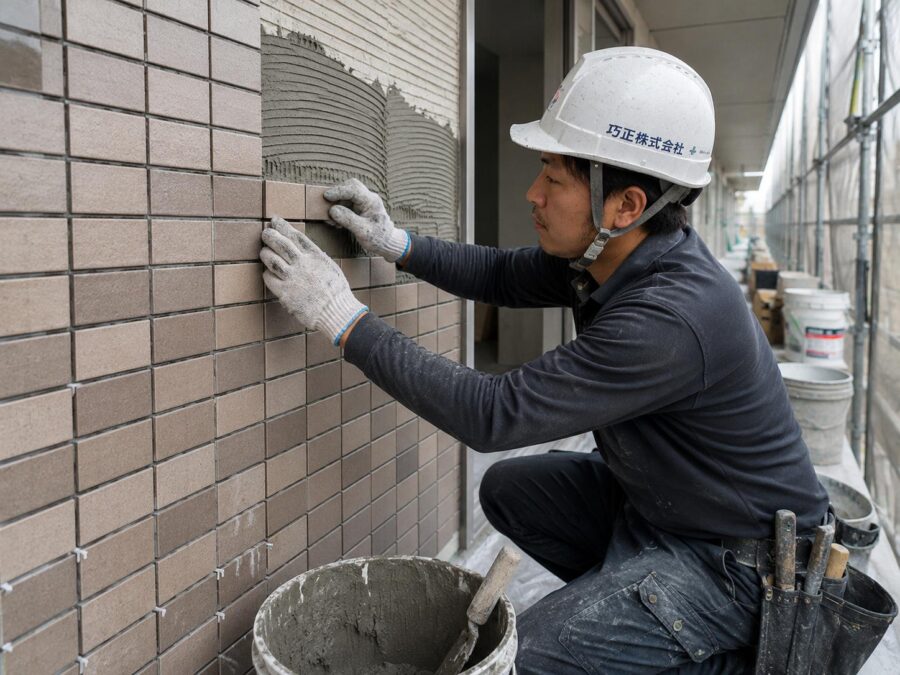 八王子のビル外壁タイルの点検・張り替え施工
