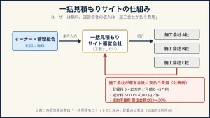 一括見積もりサイトの仕組みの図解｜運営会社の収入は施工会社が払う費用