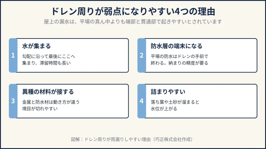 八王子の屋上ドレン周りが弱点になりやすい理由の図解