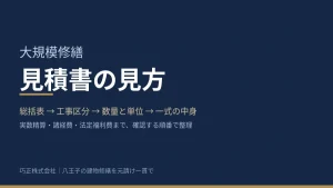 大規模修繕の見積書の見方を解説する記事のアイキャッチ（八王子・巧正）