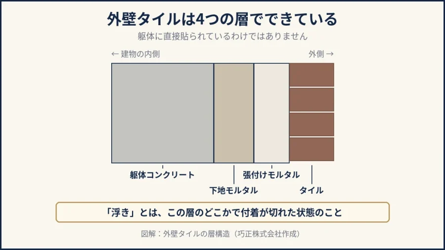 八王子の外壁タイルの層構造を示した図解