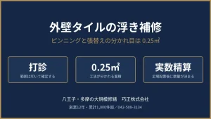 八王子の外壁タイルの浮き補修で工法が分かれる基準を示した図解
